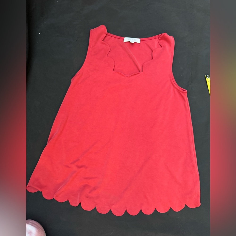Anthropologie Eri + Ali Scalloped Red Sleeveless Top